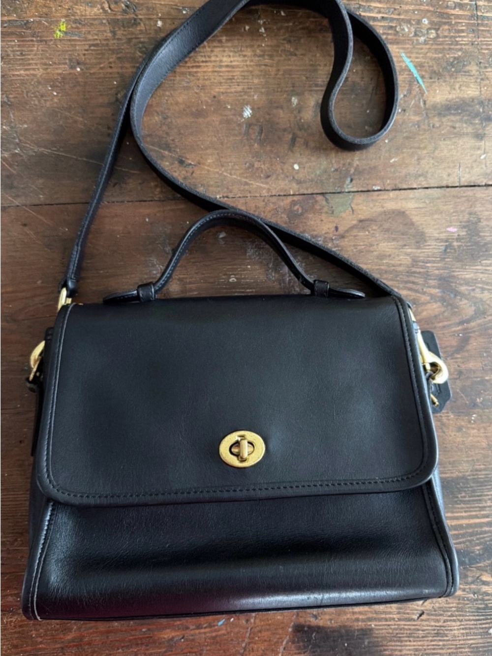 Vintage 1995 Coach Court Bag 9870 USA Black Navy Leather Crossbody - Picture 5 of 8
